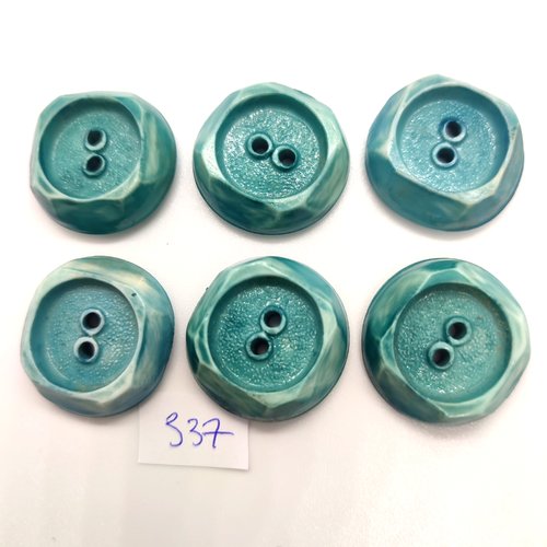 6 boutons en résine bleu / vert - 27mm - 337