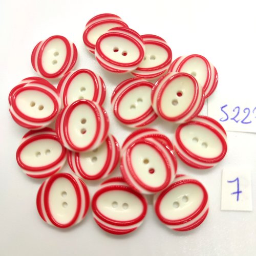 19 boutons en résine blanc et rouge - 14mm - tr5227