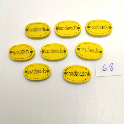 8 boutons fantaisie en bois jaune - hand made - 12x19mm - bri68