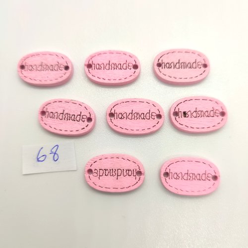 8 boutons fantaisie en bois rose - hand made - 12x19mm - bri68