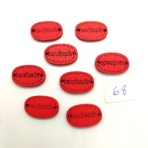 8 boutons fantaisie en bois rouge - hand made - 12x19mm - bri68