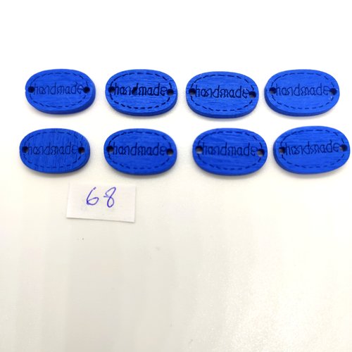 8 boutons fantaisie en bois bleu foncé - hand made - 12x19mm - bri68