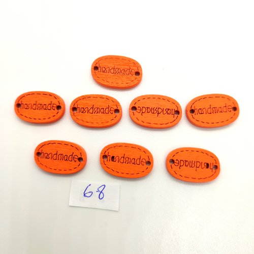 8 boutons fantaisie en bois orange - hand made - 12x19mm - bri68