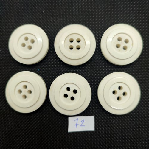 6 boutons en résine blanc - 27mm - bri72