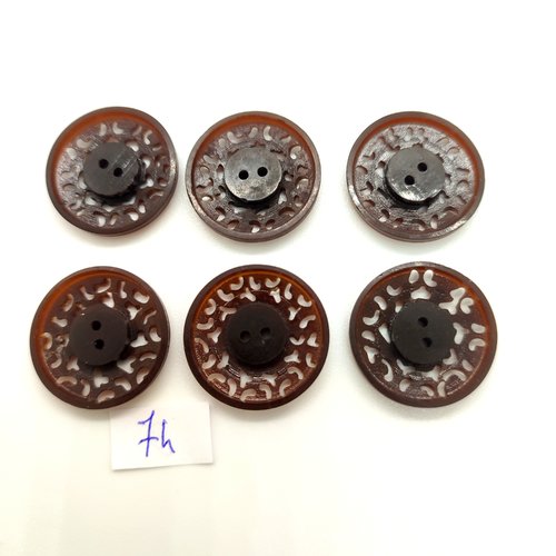 6 boutons en résine marron - 22mm - bri74