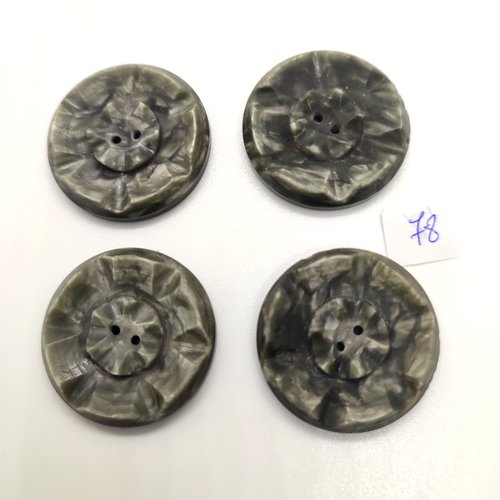 4 boutons en résine gris / vert - 30mm - bri78