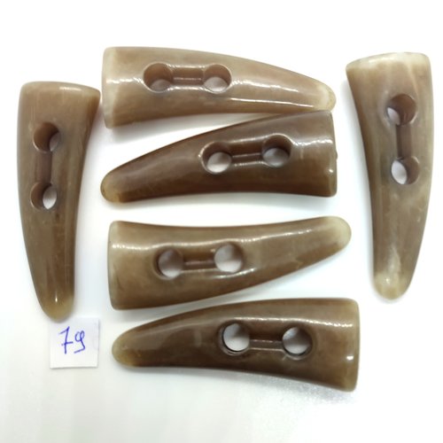 6 boutons brandebourg en résine gris / beige foncé - 19x50mm - bri79