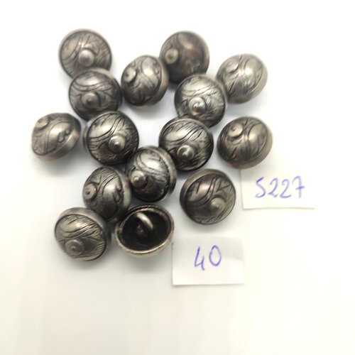 16 boutons en métal argenté - 13mm - tr5227