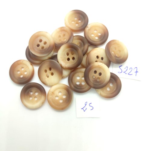 19 boutons en résine beige et marron - 15mm - tr5227
