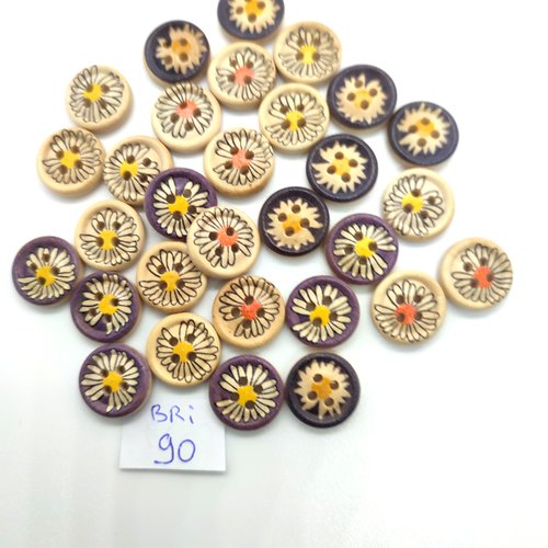 30 boutons en bois multicolore - 13mm - bri90