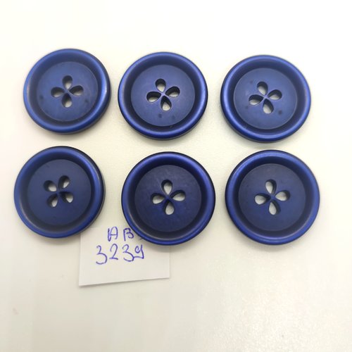 6 boutons en résine bleu - 23mm - abd3239