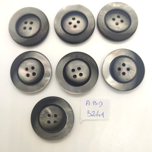 7 boutons en résine gris / noir - 27mm - abd3241