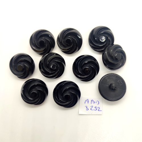 10 boutons en résine noir - 19mm - abd3252