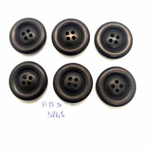 6 boutons en résine noir - 23mm - abd3245