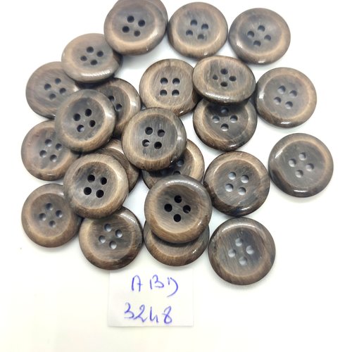 24 boutons en résine marron / gris - 15mm - abd3248