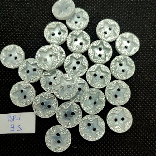 25 boutons en résine blanc pailleté - étoile - 13mm - bri95