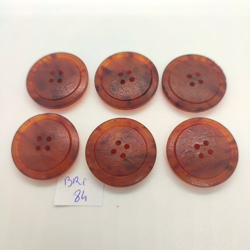 6 boutons en résine marron opaque - 26mm - bri84