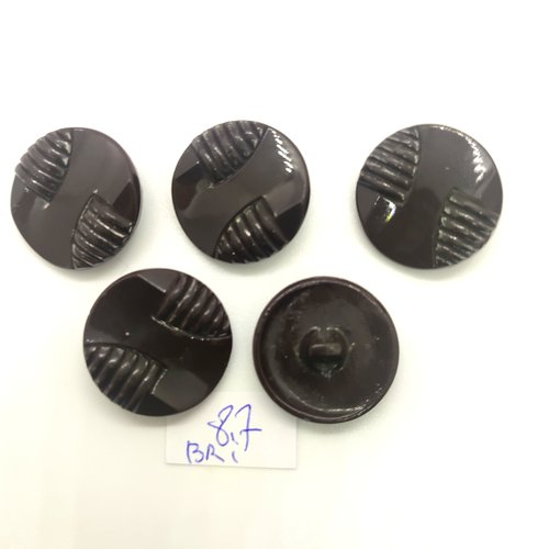 5 boutons en verre marron foncé - 22mm - bri87