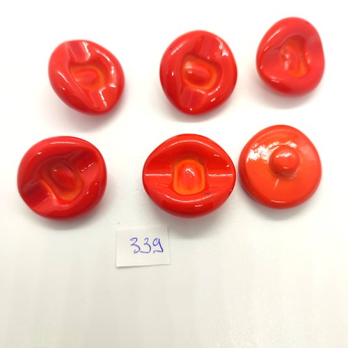 6 boutons en résine rouge - 25x28mm - 339