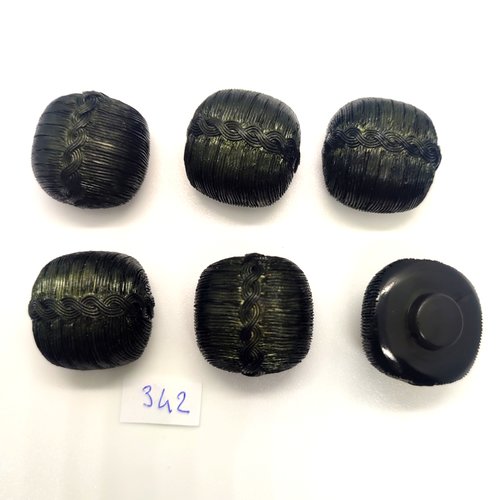 6 boutons en résine noir -24x24mm - 342