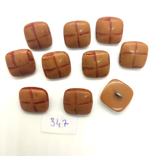 10 boutons en résine marron clair - 17x17mm - 347