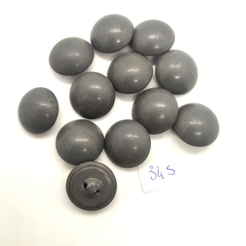 12 boutons en résine et métal gris - 17mm - 345