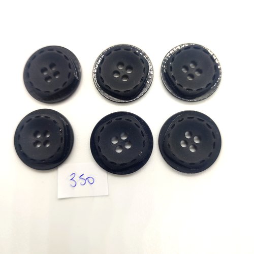 6 boutons en résine noir - 22mm - 350
