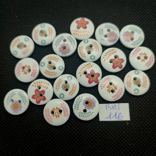 19 boutons fantaisie en bois multicolore - 15mm - bri117
