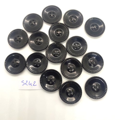 16 boutons en résine noir - 18mm - tr5242