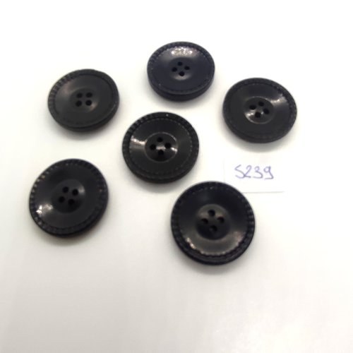 6 boutons en résine noir - 22mm - tr5239