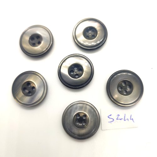 6 boutons en résine gris et noir dessous - 20mm - tr5244