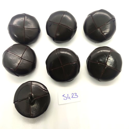 7 boutons en cuir marron foncé - 27mm - tr5243