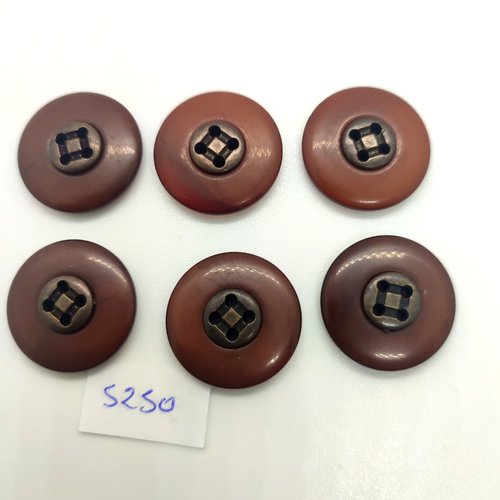 6 boutons en résine marron et métal bronze - 22/23mm - tr5250