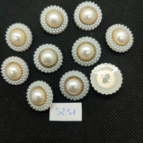 10 boutons en résine blanc et doré - 18mm - tr5251