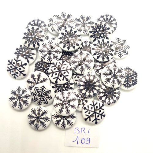 35 boutons fantaisie en bois noir et blanc - 15mm - bri109