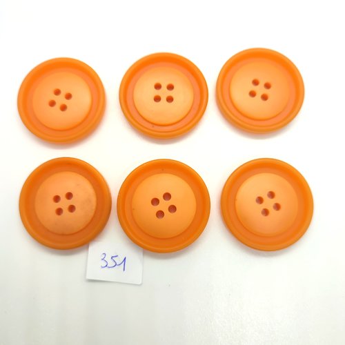 6 boutons en résine orange - 30mm - 351