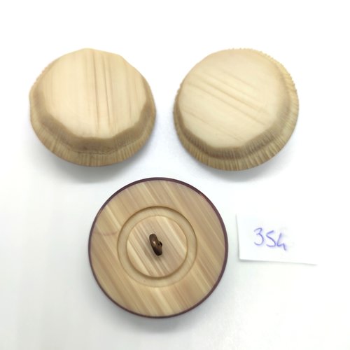 3 boutons en bois marron clair - 34mm - 354