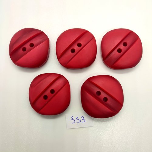 5 boutons en résine rouge foncé - 28mm - 353