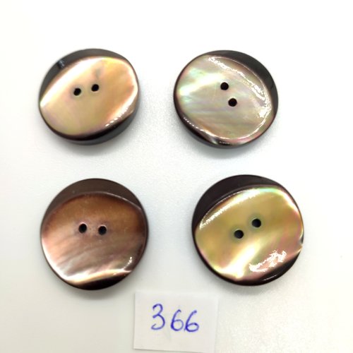 4 boutons en nacre marron - 22mm - 366