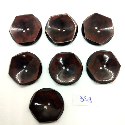 7 boutons en résine marron - 27mm - 359