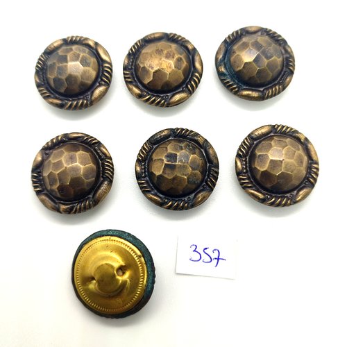 7 boutons en métal doré et bronze - 23mm - 357