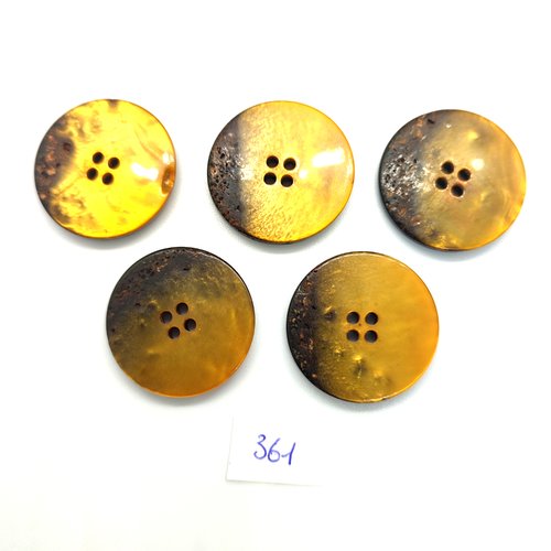 5 boutons en résine doré et marron - 28mm - 361