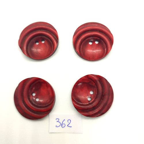 4 boutons en résine rouge foncé / marron- 27mm - 362