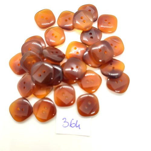 30 boutons en résine marron opaque - 12x12mm - 364
