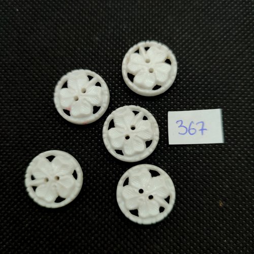 5 boutons en résine blanc (fleur) - 18mm - 367