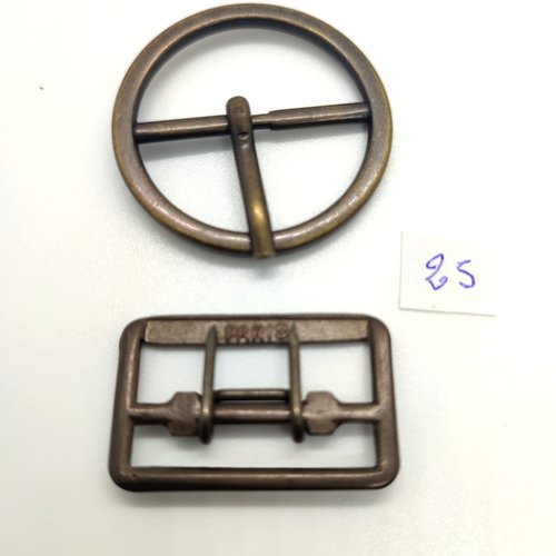 2 boucles de ceinture en métal bronze - 37mm et 21x53mm