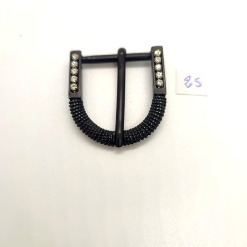 1 boucle de ceinture en métal noir avec strass - 34x35mm