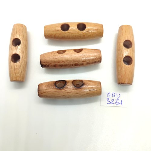 5 boutons brandebourg en bois marron- 13x41mm - abd3261