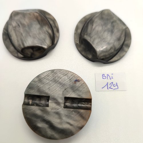 3 boutons en résine gris / marron - 31mm - bri129