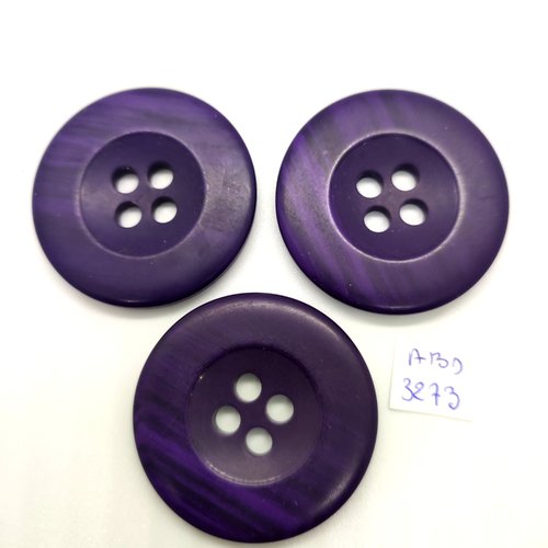 3 boutons en résine violet - 44mm - abd3273